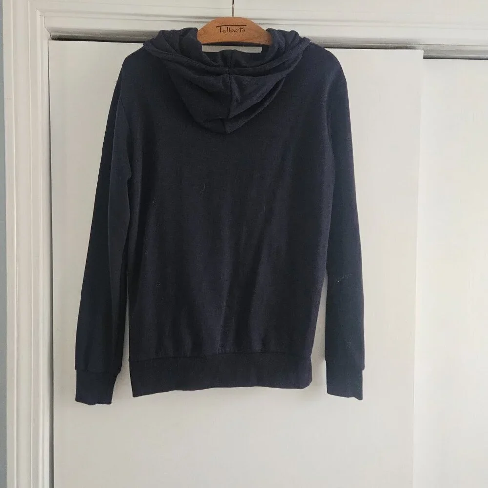 Basic Lightweight Zip Up Hoodie Long Sleeve Large Navy Hooded Sweatshirt - Picture 5 of 6